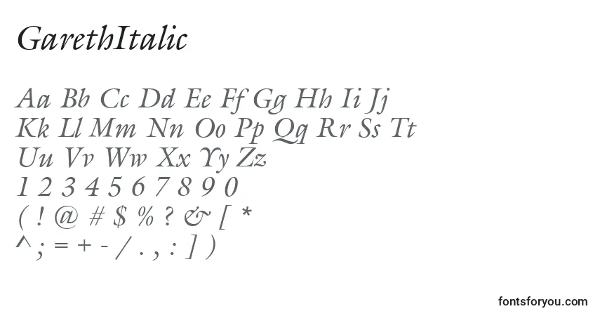 Шрифт GarethItalic – алфавит, цифры, специальные символы