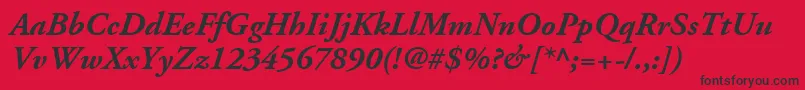 Fonte AdobeGaramondLtBoldItalic – fontes pretas em um fundo vermelho