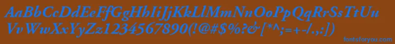 Fonte AdobeGaramondLtBoldItalic – fontes azuis em um fundo marrom