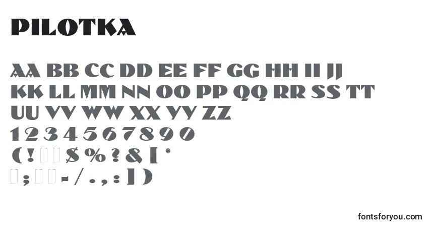 Pilotka-fontti – aakkoset, numerot, erikoismerkit