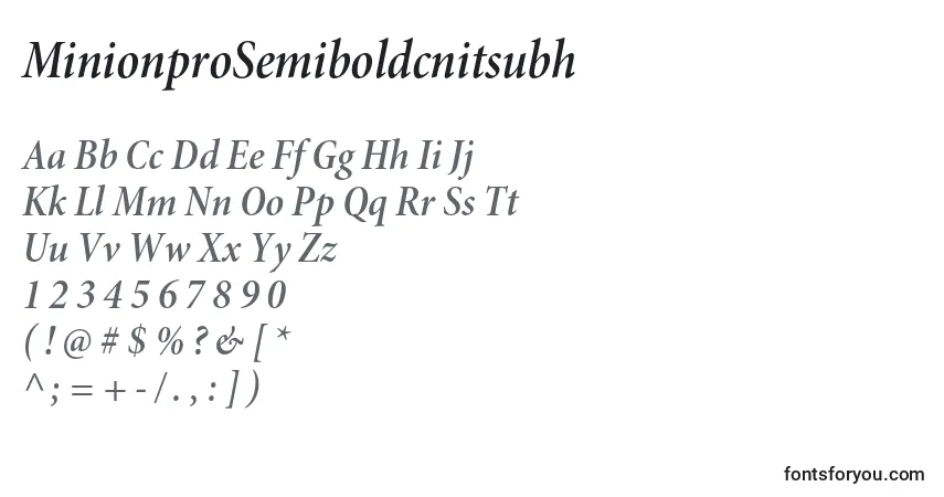 A fonte MinionproSemiboldcnitsubh – alfabeto, números, caracteres especiais