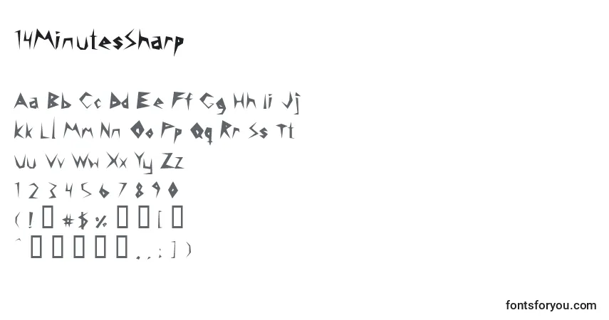 Czcionka 14MinutesSharp – alfabet, cyfry, specjalne znaki