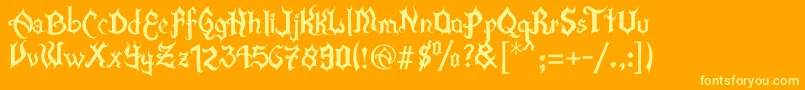 fuente XFlamaEspinaV2 – Fuentes Amarillas Sobre Fondo Naranja