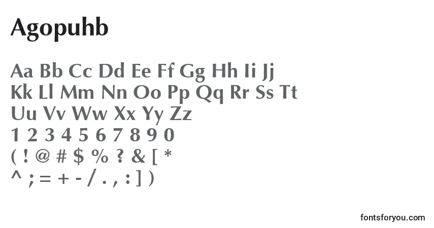 Schriftart Agopuhb – Alphabet, Zahlen, spezielle Symbole