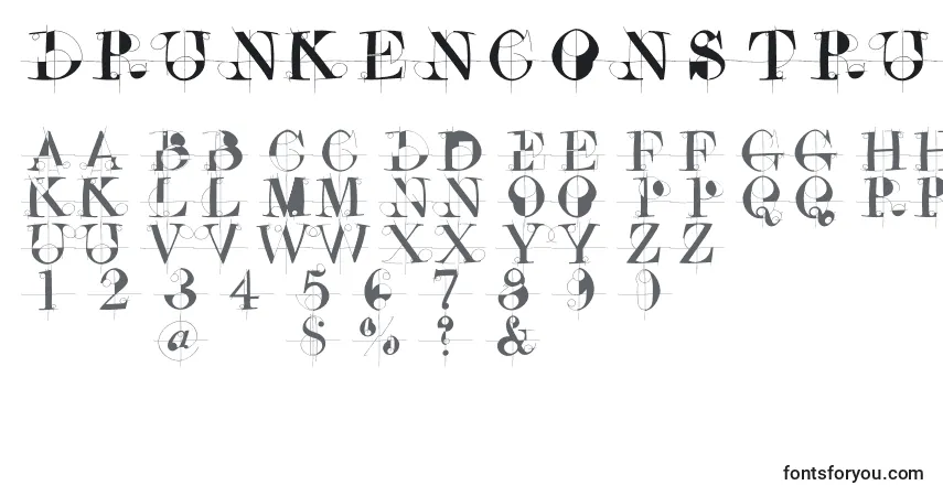 Drunkenconstructor-fontti – aakkoset, numerot, erikoismerkit