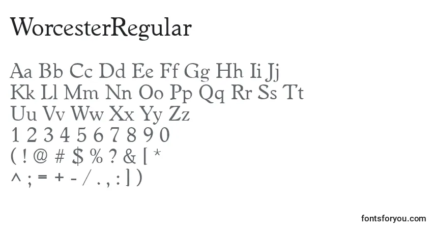 WorcesterRegular-fontti – aakkoset, numerot, erikoismerkit