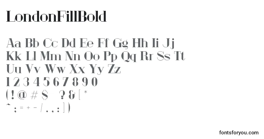 A fonte LondonFillBold – alfabeto, números, caracteres especiais