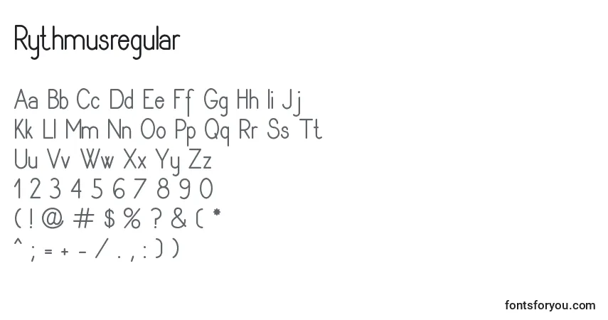 Rythmusregular-fontti – aakkoset, numerot, erikoismerkit