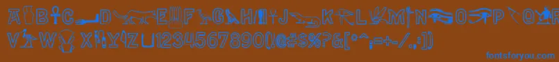 Gyptiennenormal-Schriftart – Blaue Schriften auf braunem Hintergrund