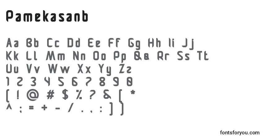 Czcionka Pamekasanb – alfabet, cyfry, specjalne znaki