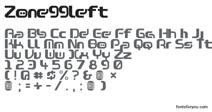 Czcionka Zone99left – alfabet, cyfry, specjalne znaki