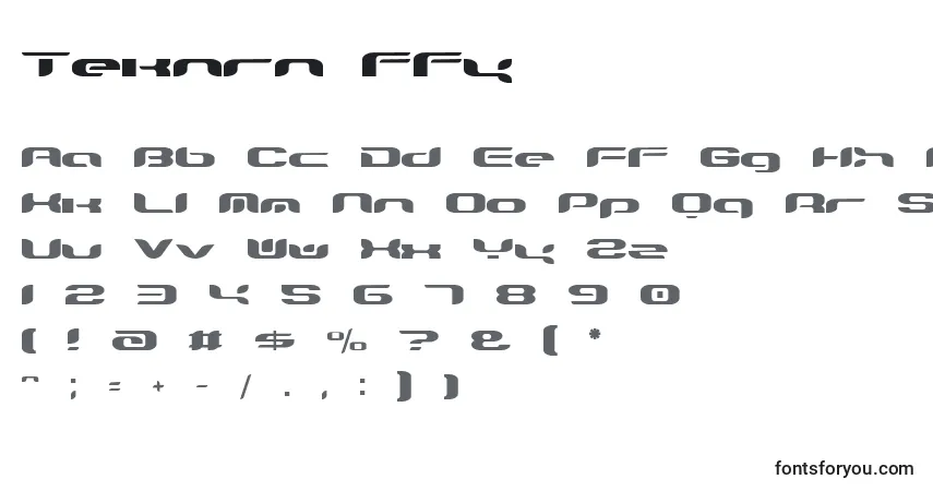 A fonte Teknrn ffy – alfabeto, números, caracteres especiais