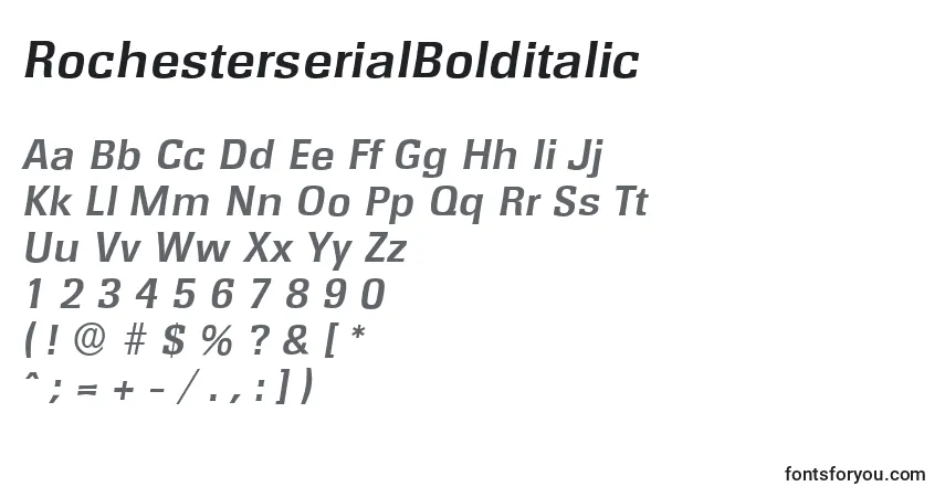 A fonte RochesterserialBolditalic – alfabeto, números, caracteres especiais