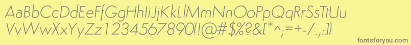 Fonte SemplicitaLightItalic – fontes cinzas em um fundo amarelo