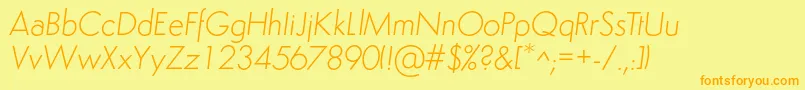 Fonte SemplicitaLightItalic – fontes laranjas em um fundo amarelo