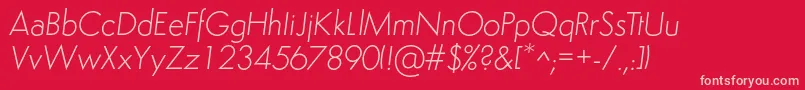 Fonte SemplicitaLightItalic – fontes rosa em um fundo vermelho