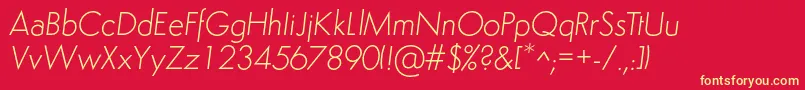 Fonte SemplicitaLightItalic – fontes amarelas em um fundo vermelho