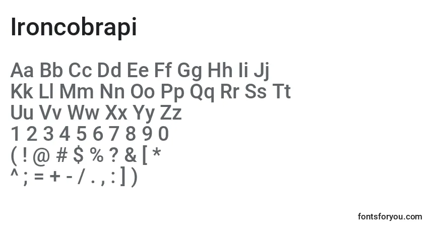 Schriftart Ironcobrapi – Alphabet, Zahlen, spezielle Symbole