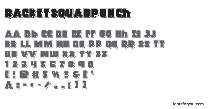 Czcionka Racketsquadpunch – alfabet, cyfry, specjalne znaki