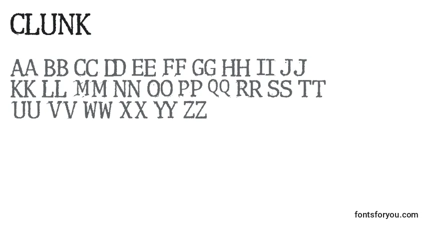 Fuente Clunk - alfabeto, números, caracteres especiales