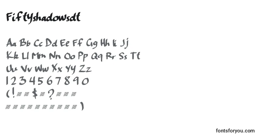 Czcionka Fiftyshadowsdt – alfabet, cyfry, specjalne znaki