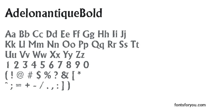 A fonte AdelonantiqueBold – alfabeto, números, caracteres especiais