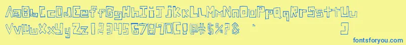 フォントStuckFont – 青い文字が黄色の背景にあります。