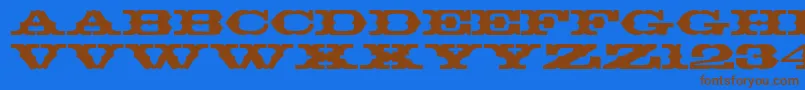 フォントThunderbay – 茶色の文字が青い背景にあります。