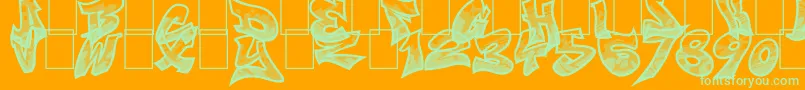 Smasher312Custom-Schriftart – Grüne Schriften auf orangefarbenem Hintergrund