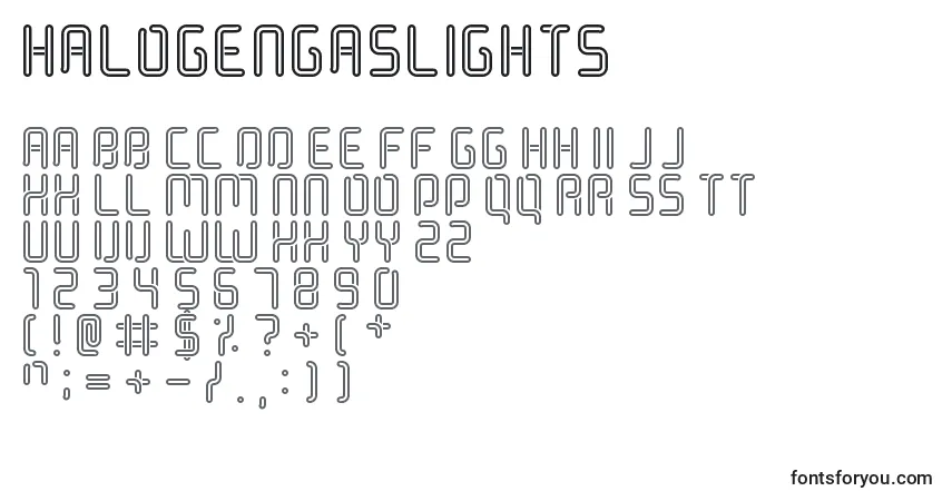 Schriftart HalogenGasLights – Alphabet, Zahlen, spezielle Symbole