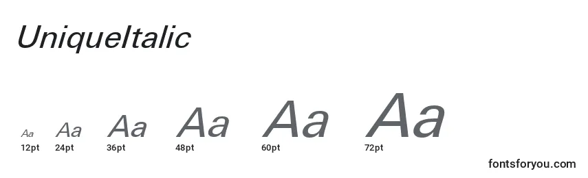 Размеры шрифта UniqueItalic