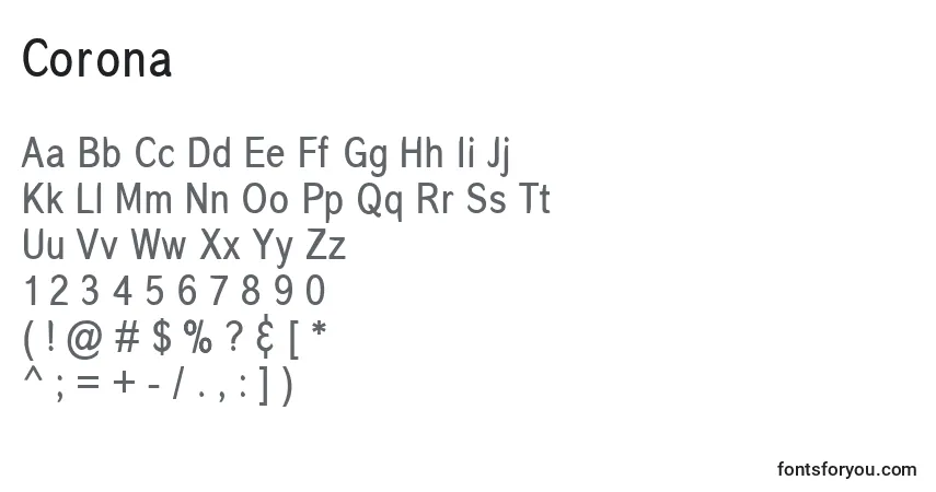 Fuente Corona - alfabeto, números, caracteres especiales