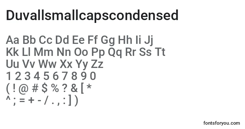 A fonte Duvallsmallcapscondensed – alfabeto, números, caracteres especiais