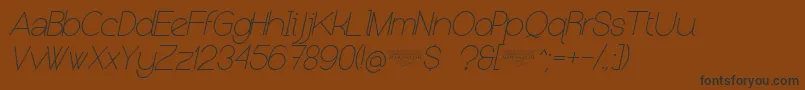 Saiba mais sobre a fonte NolicenseKeraterultralightitalic Fonte NolicenseKeraterultralightitalic – fontes pretas em um fundo marrom