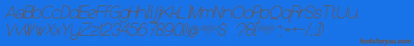 NolicenseKeraterultralightitalic-Schriftart – Braune Schriften auf blauem Hintergrund