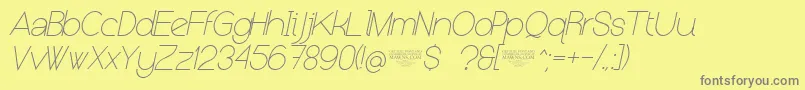 NolicenseKeraterultralightitalic Font – Gray Fonts on Yellow Background