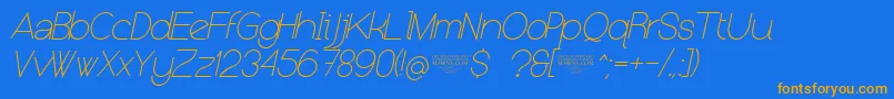 Saiba mais sobre a fonte NolicenseKeraterultralightitalic Fonte NolicenseKeraterultralightitalic – fontes laranjas em um fundo azul