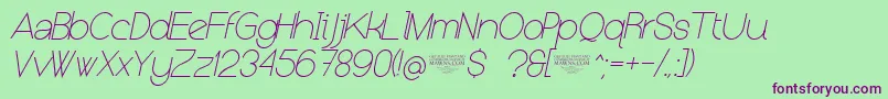 フォントNolicenseKeraterultralightitalic – 緑の背景に紫のフォント