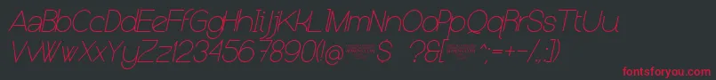 Fonte NolicenseKeraterultralightitalic – fontes vermelhas em um fundo preto