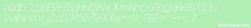 NolicenseKeraterultralightitalic-Schriftart – Weiße Schriften auf grünem Hintergrund