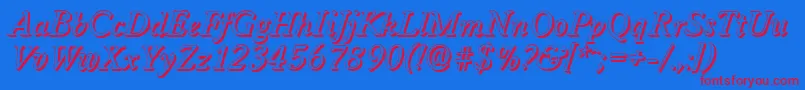 WorcestershadowItalic-Schriftart – Rote Schriften auf blauem Hintergrund