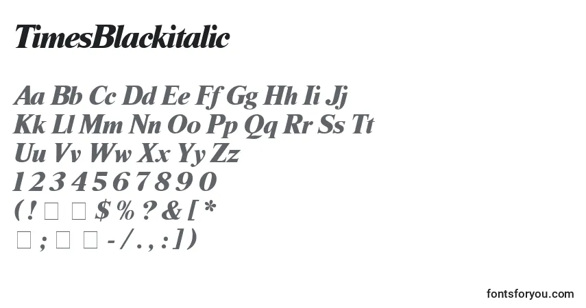 Schriftart TimesBlackitalic – Alphabet, Zahlen, spezielle Symbole