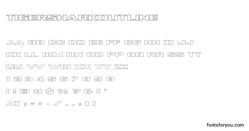 Czcionka Tigersharkoutline – alfabet, cyfry, specjalne znaki