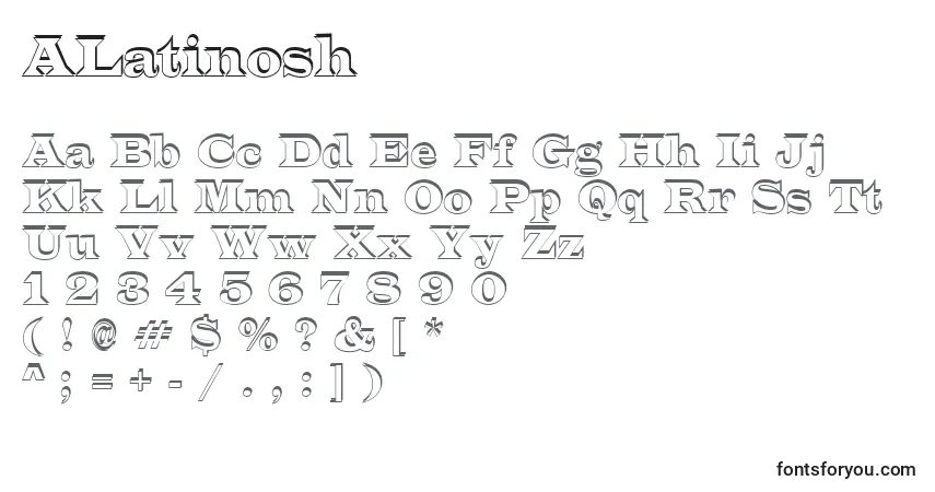 Czcionka ALatinosh – alfabet, cyfry, specjalne znaki