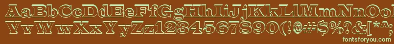 フォントALatinosh – 緑色の文字が茶色の背景にあります。