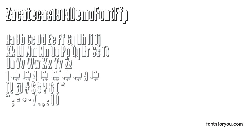 Шрифт Zacatecas1914DemoFontFfp – алфавит, цифры, специальные символы