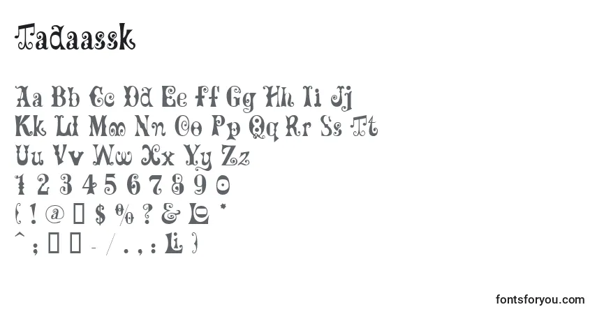 Schriftart Tadaassk – Alphabet, Zahlen, spezielle Symbole