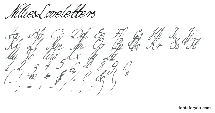 Czcionka NilliesLoveletters – alfabet, cyfry, specjalne znaki