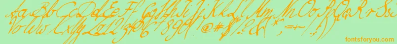 Weitere Informationen zur NilliesLoveletters-Schriftart NilliesLoveletters-Schriftart – Orangefarbene Schriften auf grünem Hintergrund