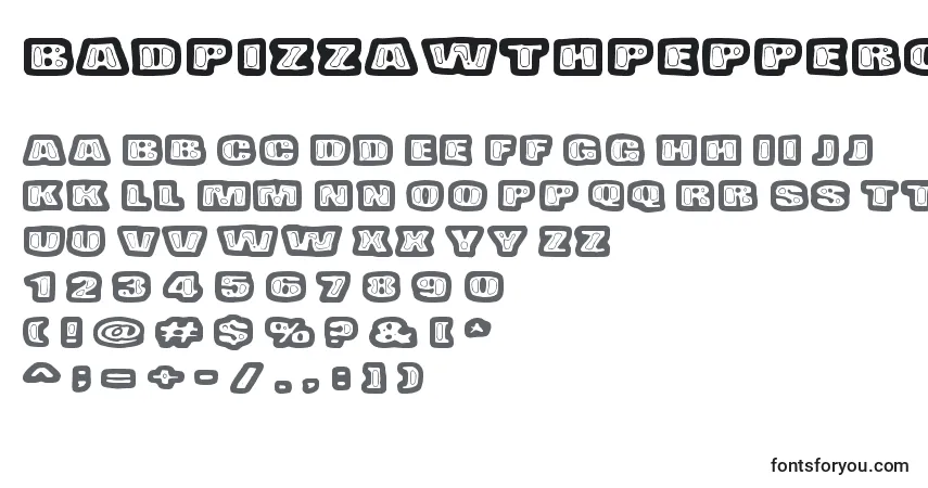 Czcionka BadPizzaWthPepperoni – alfabet, cyfry, specjalne znaki